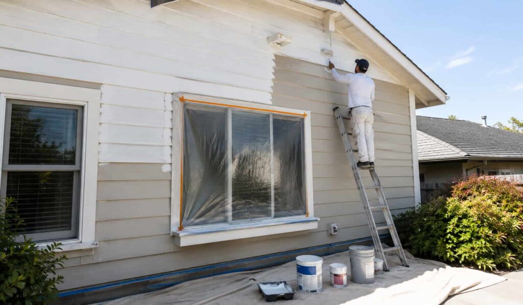 A man painting the exterior of a house